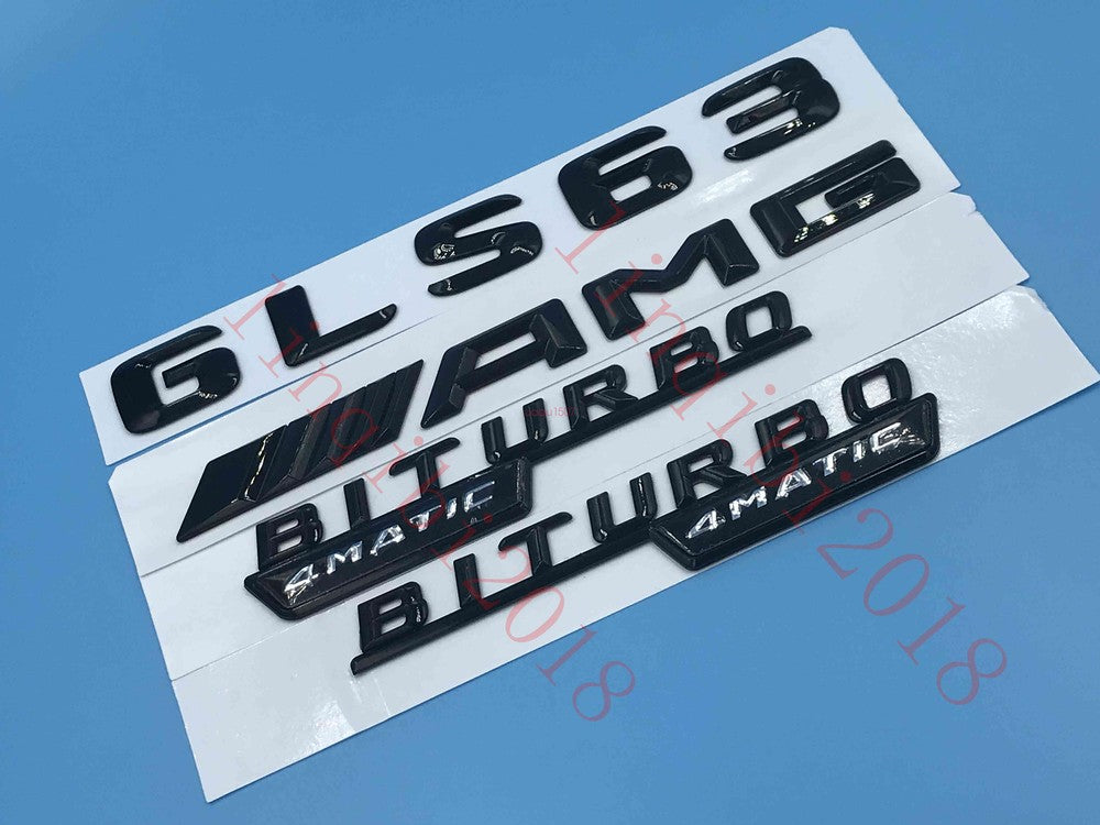 Gloss Black "GLS63 AMG BITURBO 4 MATIC" Number Emblem Sticker for Mercedes-Benz