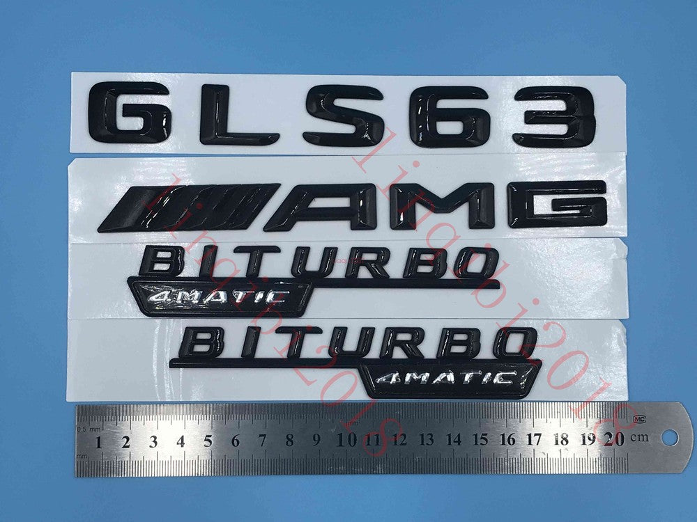 Gloss Black "GLS63 AMG BITURBO 4 MATIC" Number Emblem Sticker for Mercedes-Benz