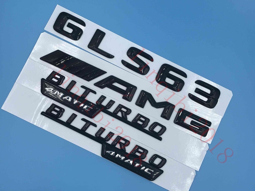 Gloss Black "GLS63 AMG BITURBO 4 MATIC" Number Emblem Sticker for Mercedes-Benz