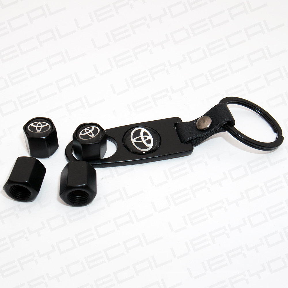 Universal Trd Black Wheel Tire Valves Dust Stems Air Caps Keychain Logo Emblem